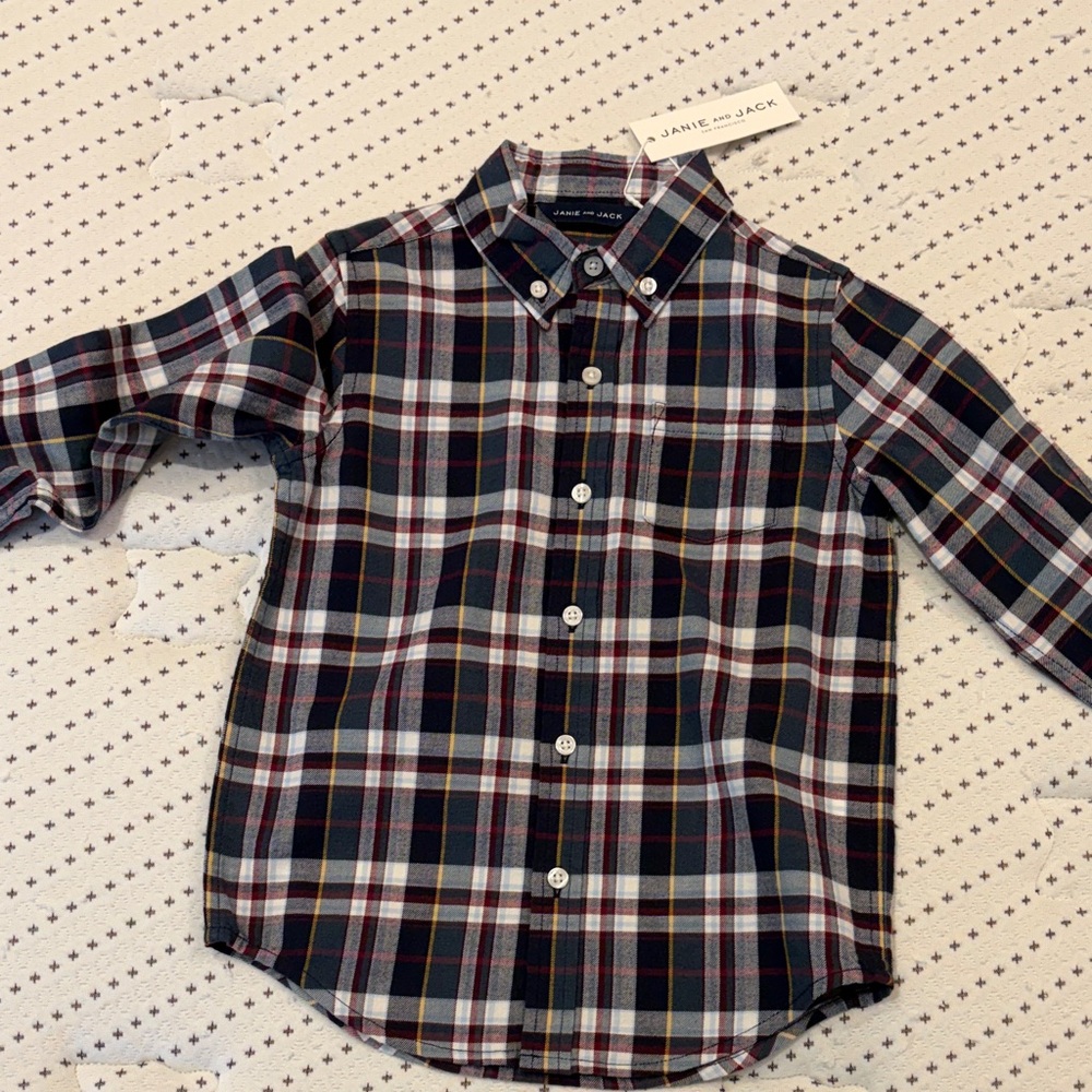 Janie and Jack Navy Red White Plaid Button-Down Shirt
